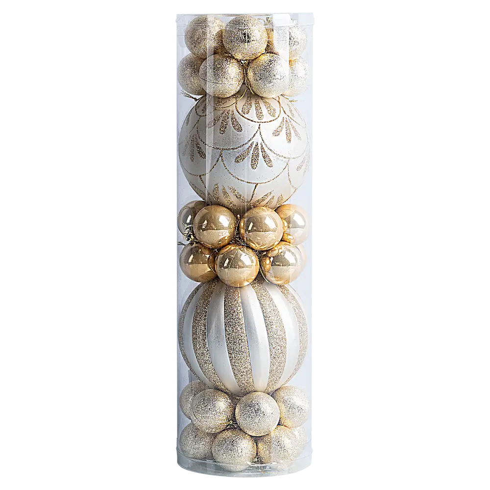 Набор елочных шаров KREAFORTA золотистые с блестками 38 шт (диаметр 4-12 см) 89420562 STLM-1583448 - Вид №2