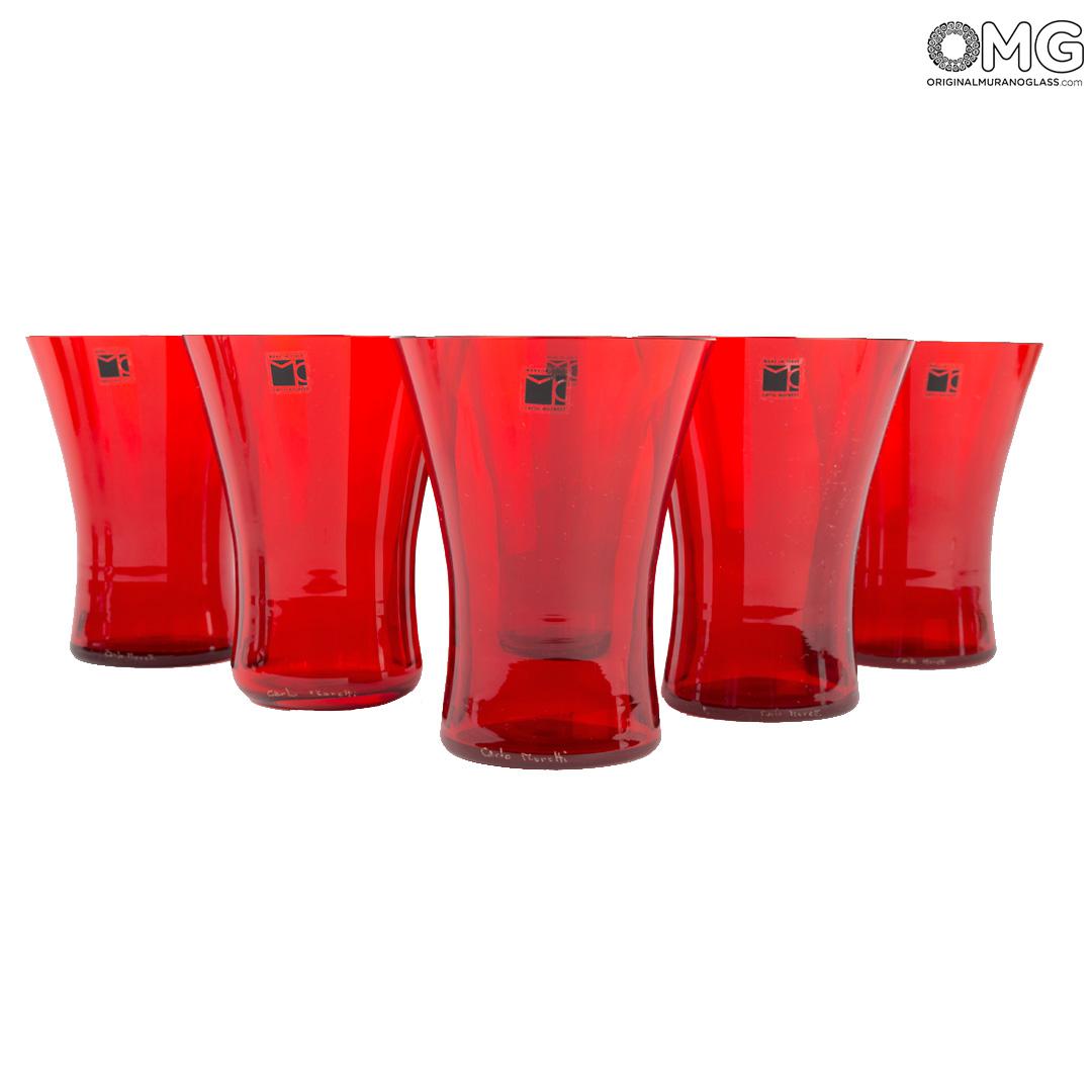 1739 ORIGINALMURANOGLASS Набор из 6 бокалов Rosso J - красный - Carlo Moretti- муранское стекло 8 см  - Вид №1