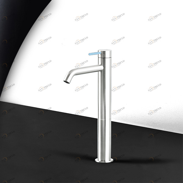 Смеситель для раковины сталь глянцевая с голубой ручкой Toki Radomonte TKI3LCIL17