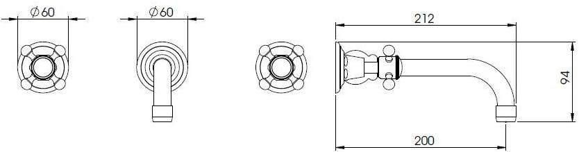 BLEU PROVENCE Смеситель для умывальника настенный на 3 отверстия Rubinetti per lavabo Rlt1012 - Вид №2