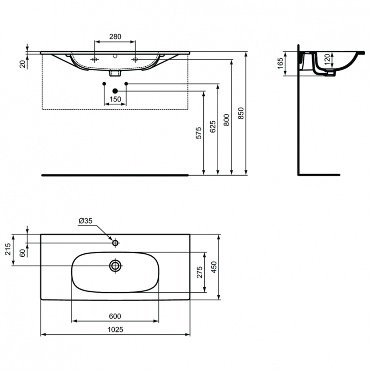 T350801 Раковина 100 см Ideal Standard TESI - Вид №8