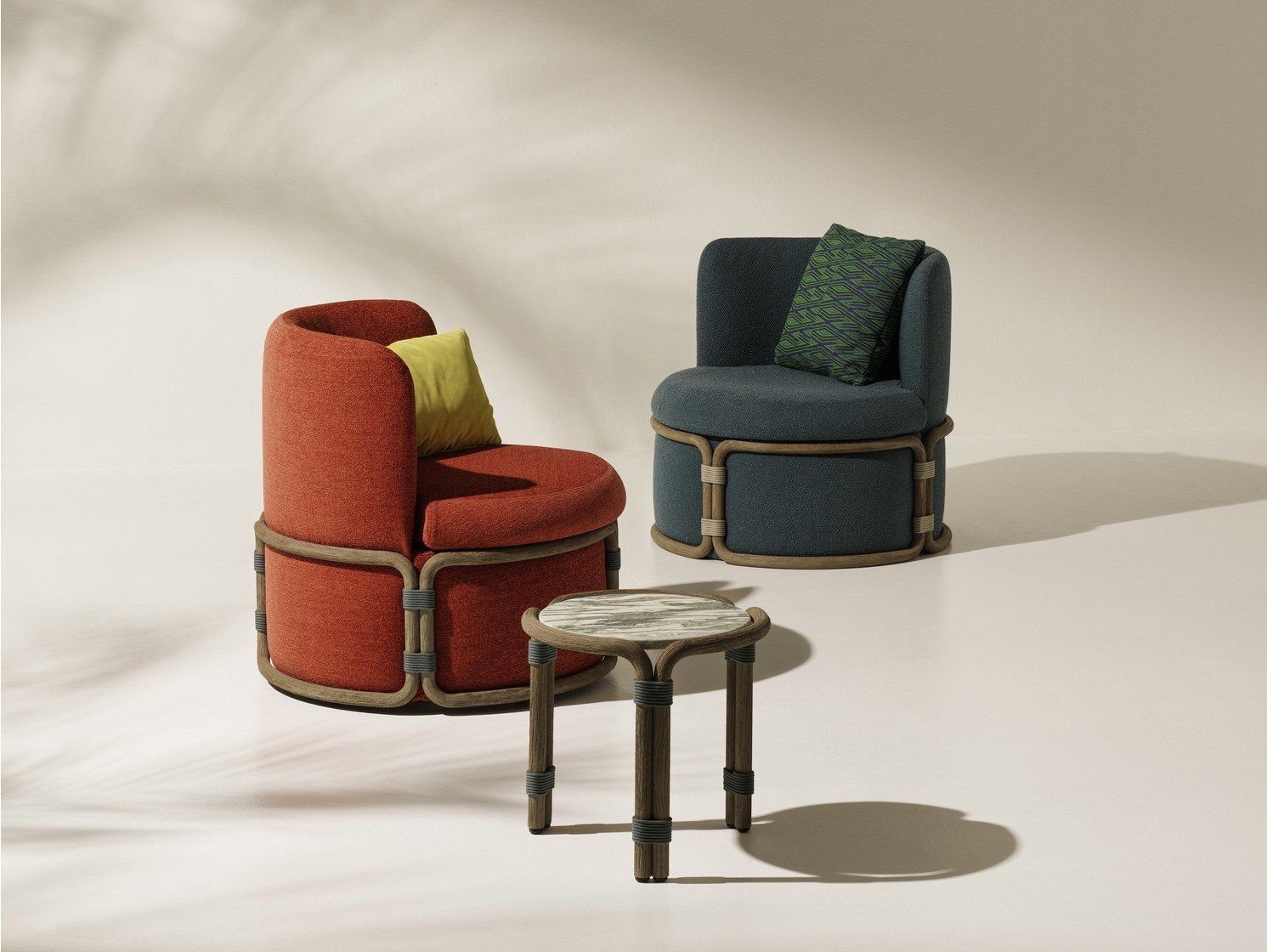 Круглый журнальный столик с мраморной и бетонной столешницей Ethimo Rotin ARCH-00005951 - Вид №1