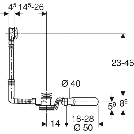 150.755.21.1 Слив-перелив для ванны Geberit с системой нажатия PushControl, d52, длина 26 см, с декоративным комплектом и соединительным коленом Geberit  - Вид №3