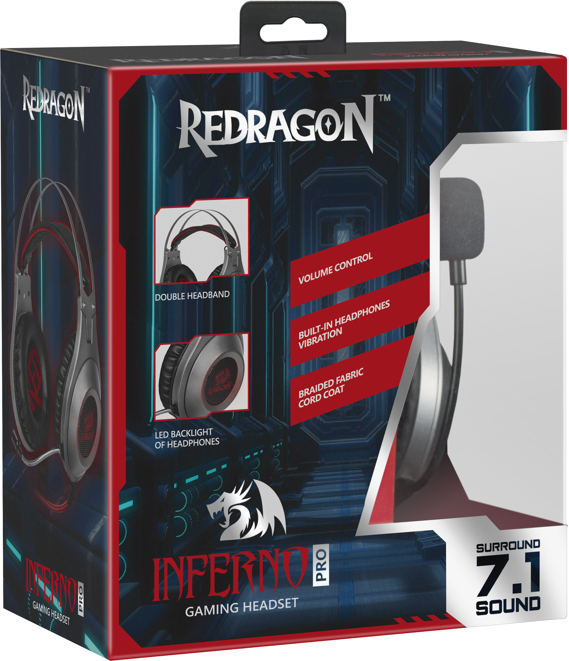64217 игровая гарнитура inferno pro объемный звук 7.1, провод 2 м Redragon Santreyd  - Вид №4