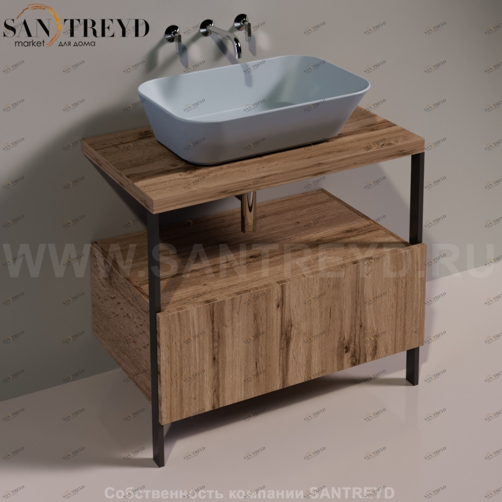 Консоль металлическая на 2 ногах с деревянным ящиком для раковины WAVE натуральный дуб Simas WAM4ROVERE