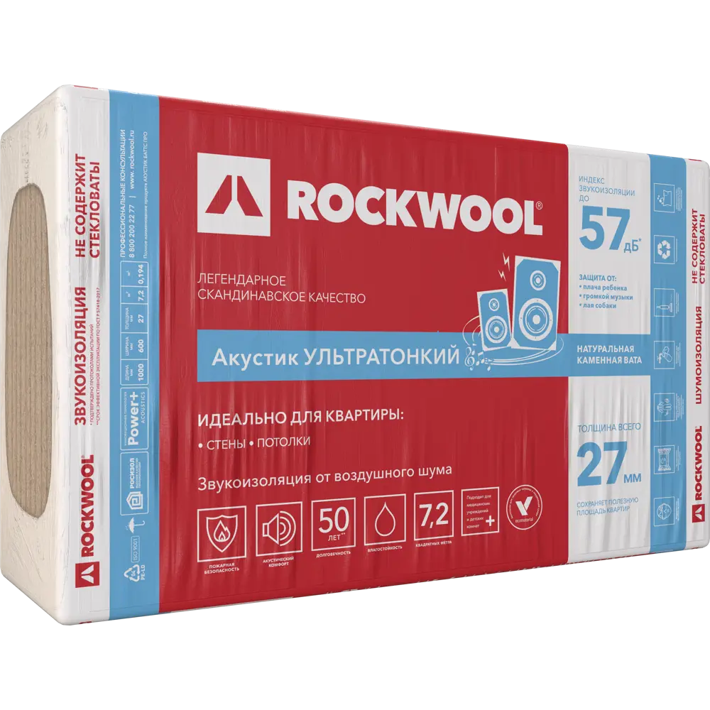 Rockwool Акустик ультратонкий — звукоизоляция стен и потолков 81980505 STLM-1016341