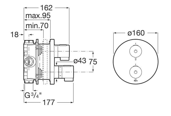 Термостатический встраиваемый смеситель для душа Roca T-500 ARCH-00048686 - Вид №1