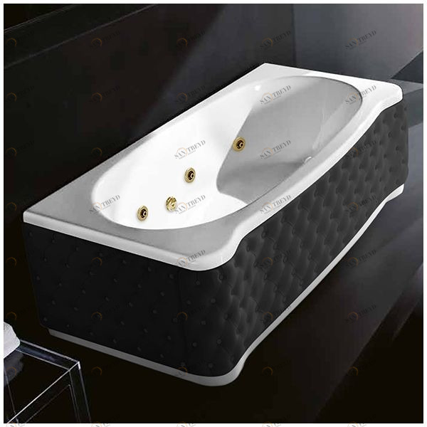 Ванна Gruppo treesse New Classic Young STD-V6747-DX-KC-GD белая с золотой фурнитурой и гидромассажем прямоугольная правая чёрная кожа STDV6747DXKCGD