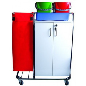 KHA 3203 Nossa Тележка для отеля многофункциональная мешок для белья или мусора, лоток. цветные ведра 4х5л. шкаф с полками с замком поворотные колеса 80мм.