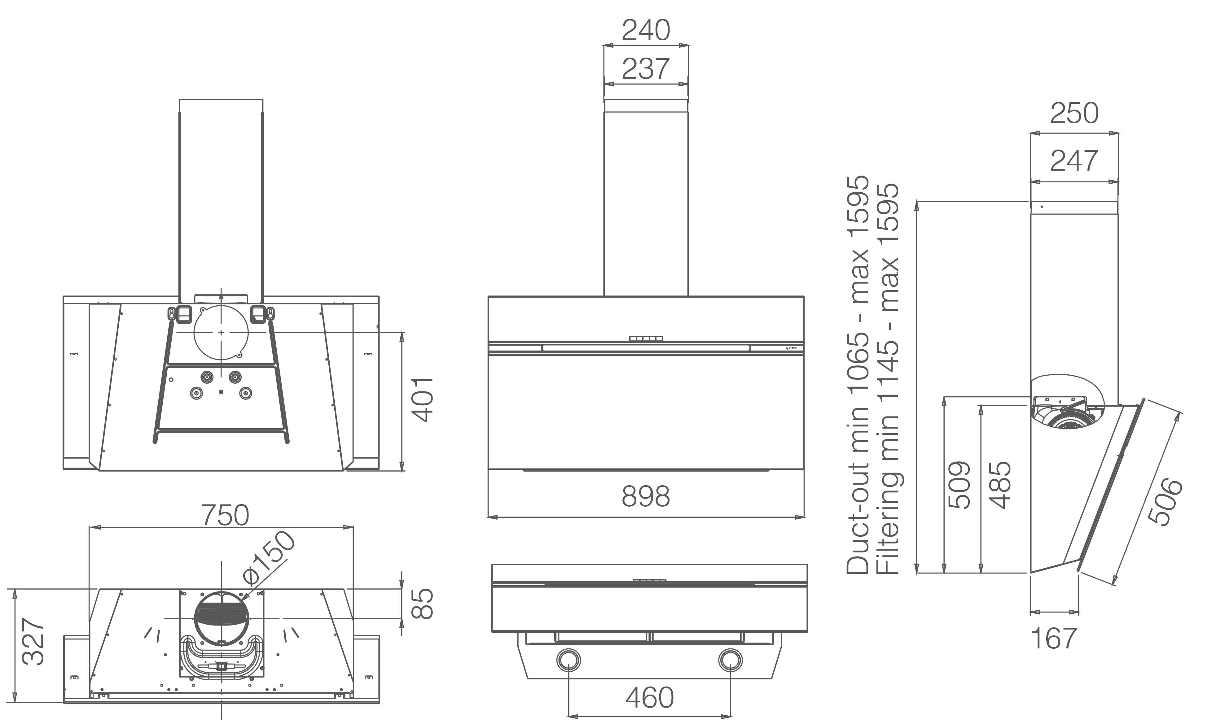 9226646 Вытяжка наклонная Elica STRIPE URBAN CAST IRON/A/90 серый/серый STDN-0046620 - Вид №2