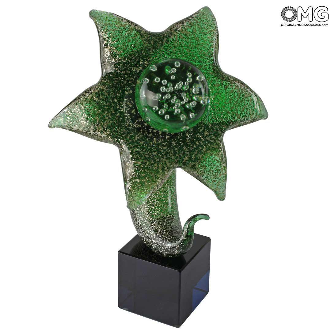 4345 ORIGINALMURANOGLASS Скульптура Зелёная калла в капельках росы - муранское стекло OMG 17 см  - Вид №1