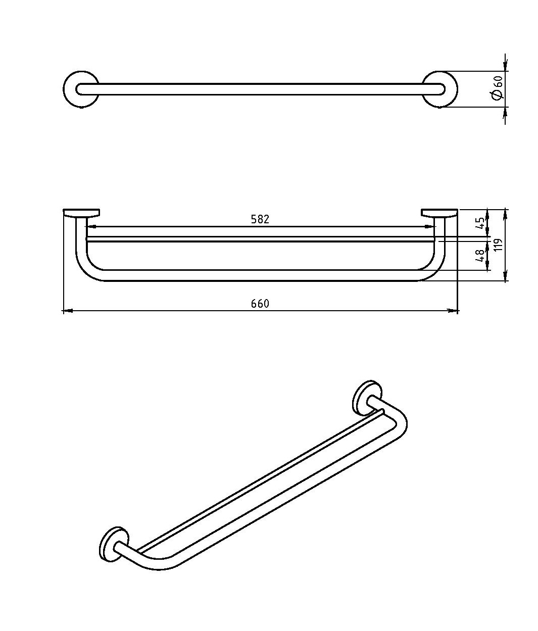 Полотенцедержатель двойной Novaservis  Metalia 1 6125.0 хром 61250 - Вид №1
