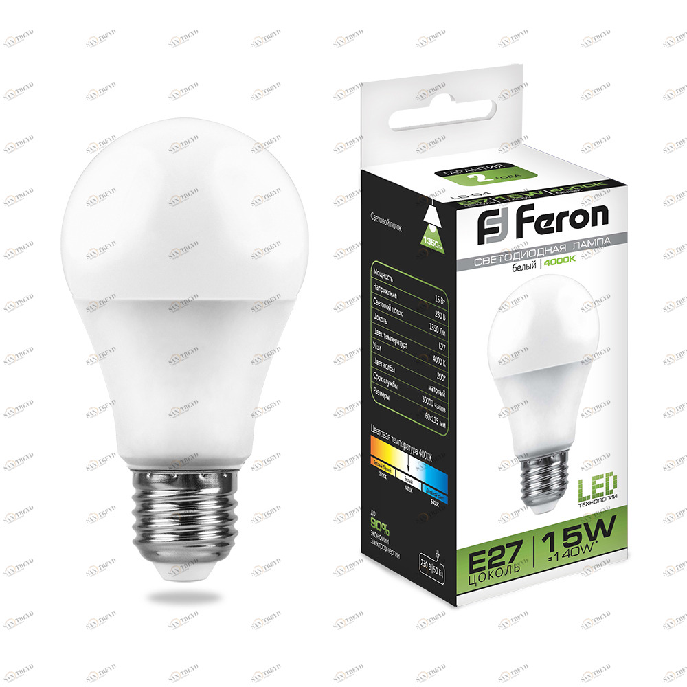 Лампа светодиодная Feron "Шар" E27 15W 4000K LB-94 25629 FERON  00-3956481 Матовый 