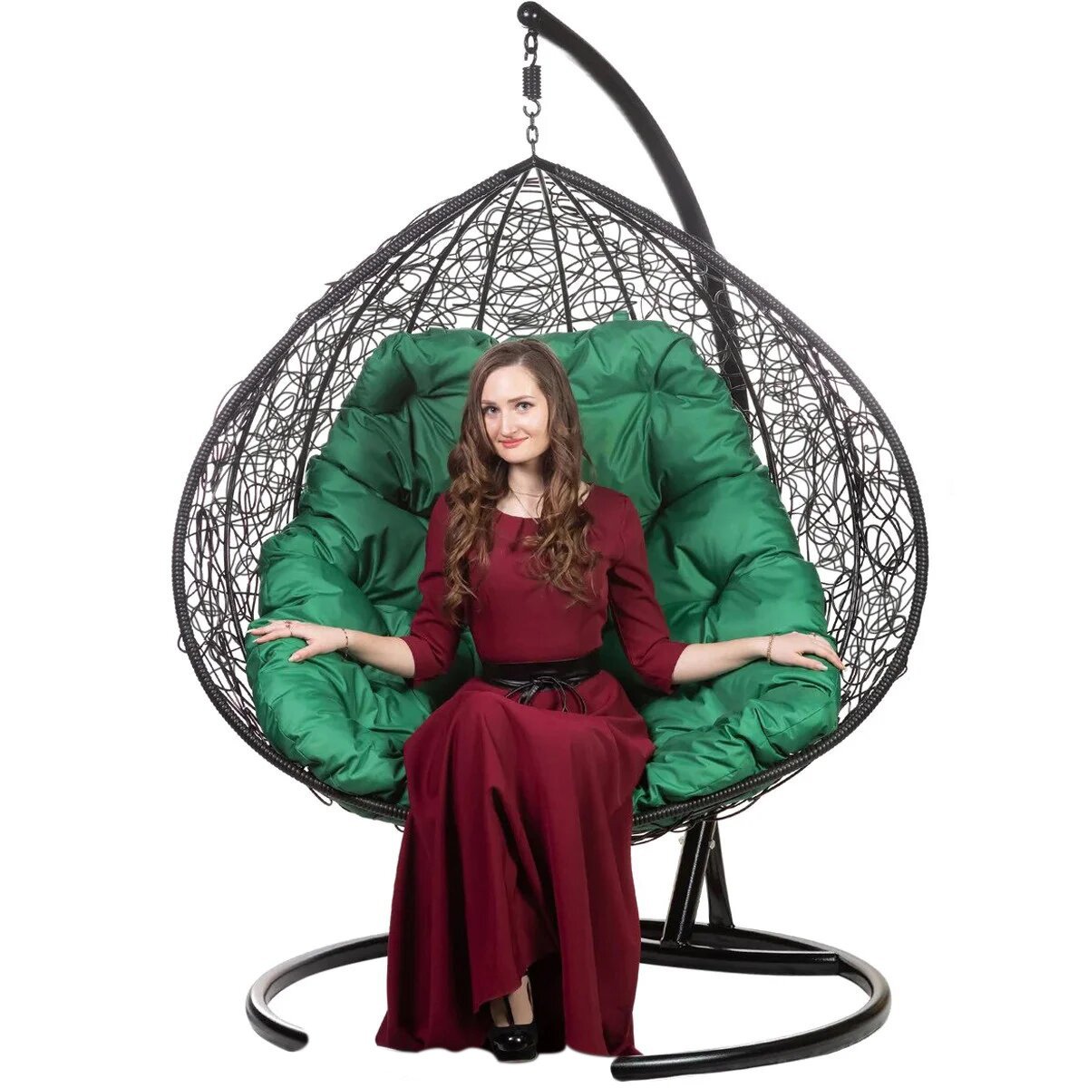 Кресло подвесное двойное черное с зеленой подушкой Gemini Promo Black BIGARDEN  00-3974099 Черный  - Вид №3