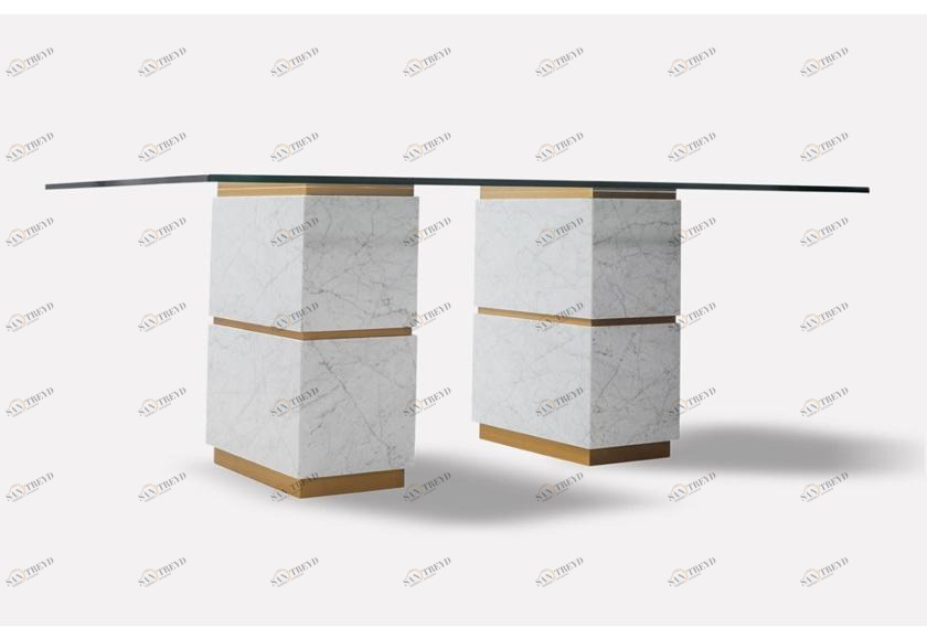 MORADA Прямоугольный обеденный стол из стекла и каррарского мрамора  Atlas dt 