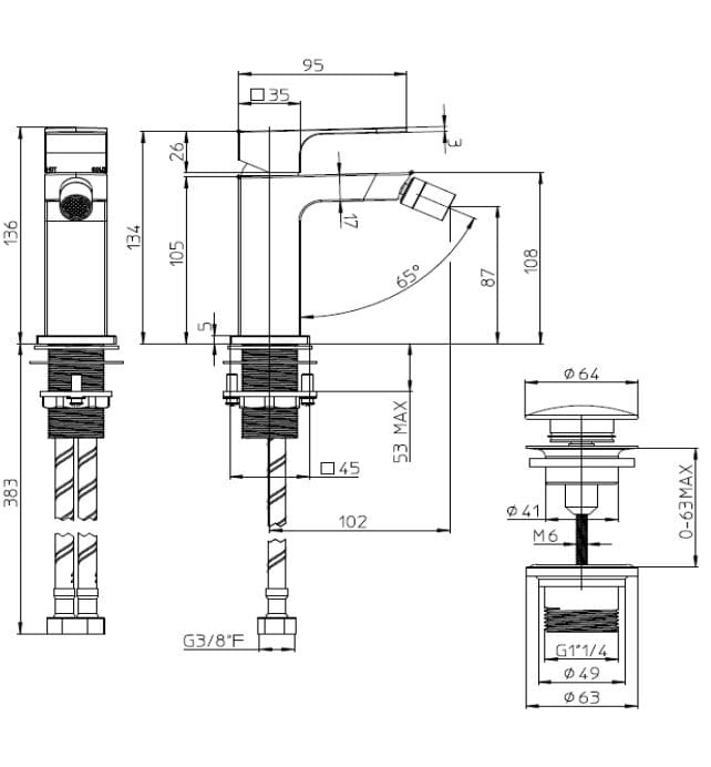 Смеситель для биде из хромированной латуни Bossini Gillo ARCH-00066104 - Вид №2