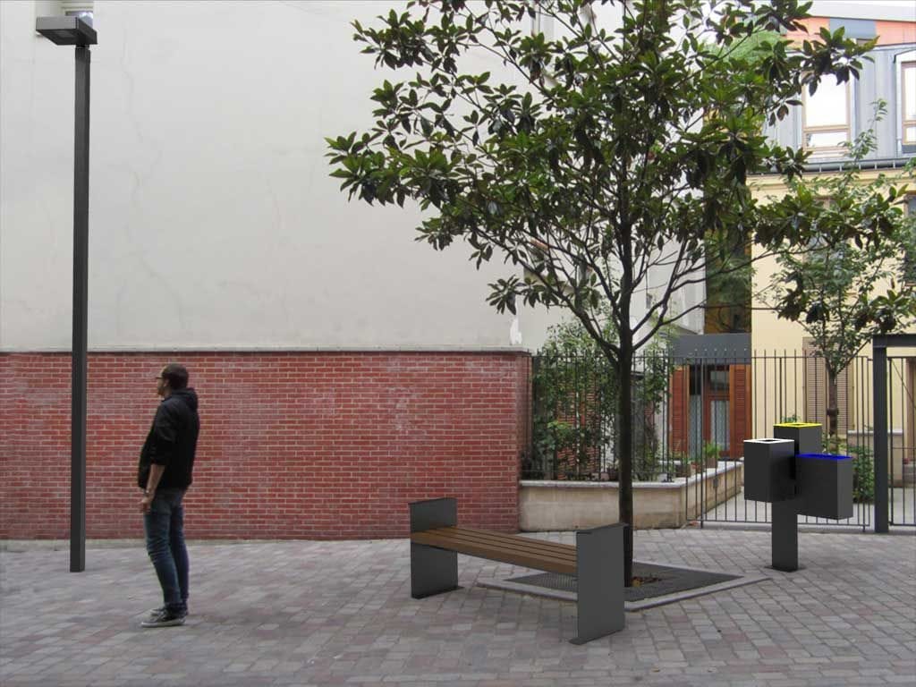 Переработанная пластиковая скамейка без спинки EUROCOMITALIA современная мебель ARCH-00045648 - Вид №1