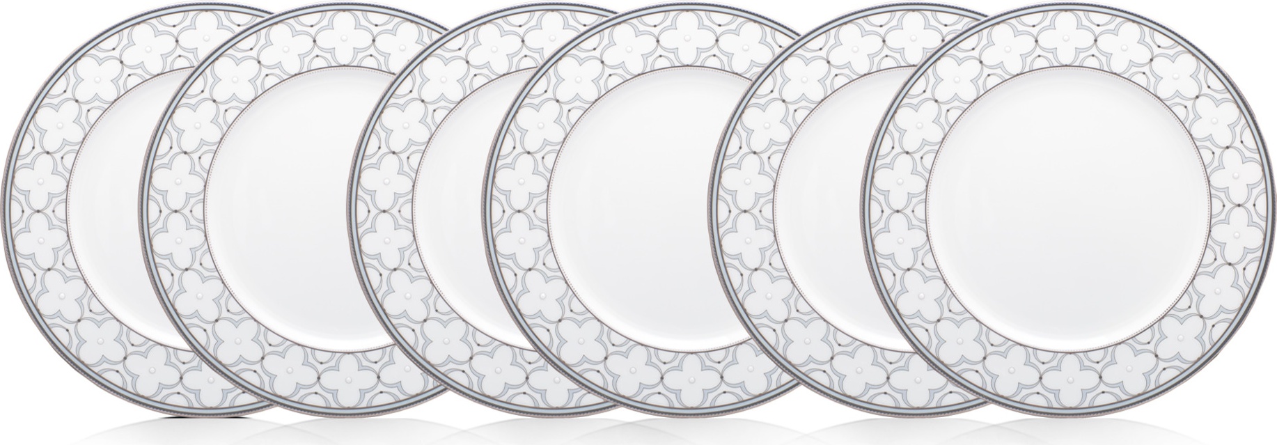 10651598 Noritake Набор из 6 тарелок обеденных Noritake "Трефолио,платиновый кант" 28см Фарфор костяной 