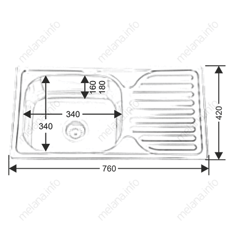 Мойка 7642 U MELANA 0,6/160 врезная прямоугольная с сифоном (221 t *10) 221 t (*10) - Вид №1