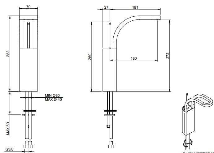 Смеситель для раковины из латуни с одним отверстием Rubinetterie Treemme Philo ARCH-00050358 - Вид №2