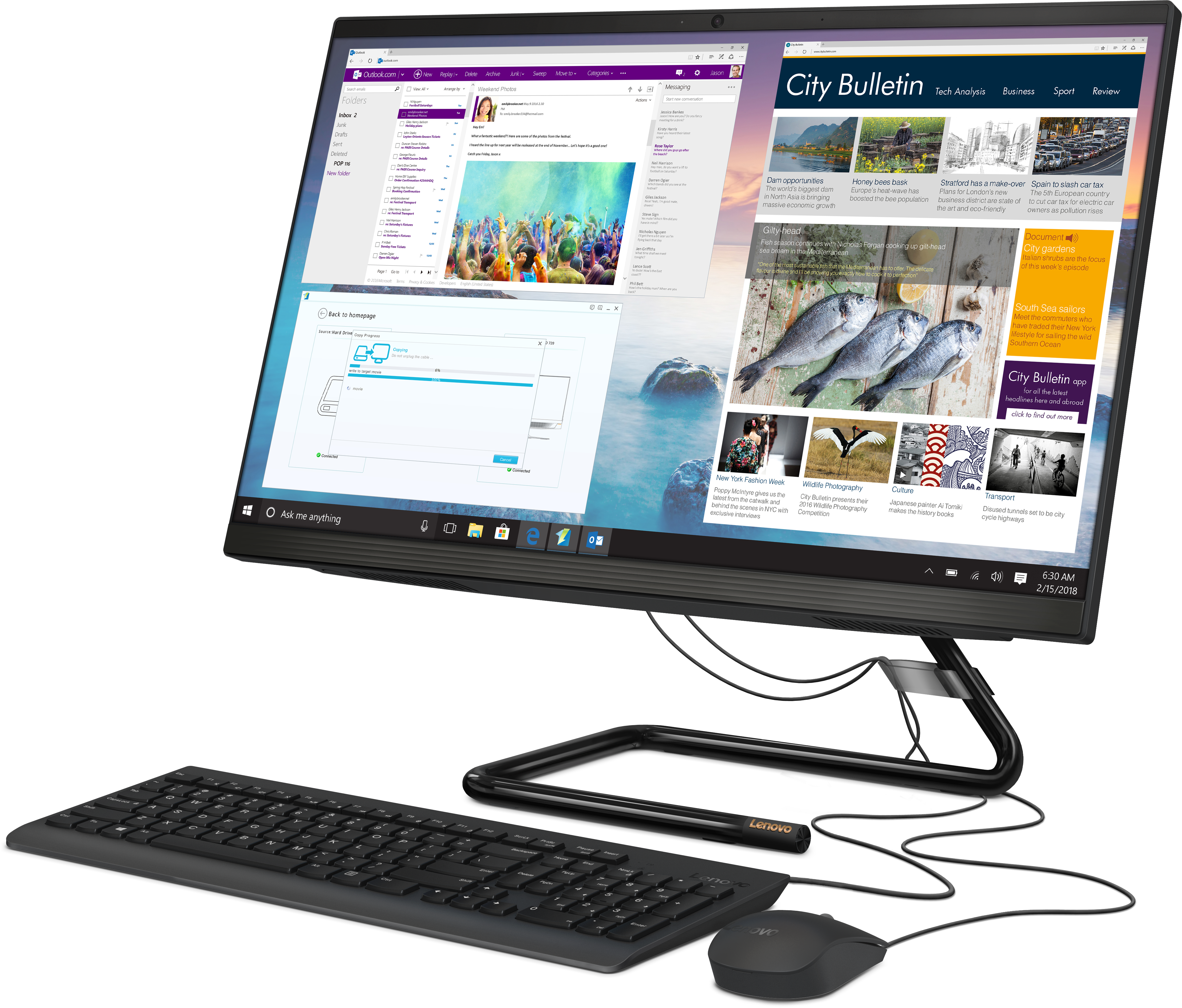 F0EW002CRK ideacentre aio 3 24are05 23.8"(1920x1080)/amd ryzen 3 4300u(2.7ghz)/4096mb/256ssdgb/dvdrw/int:amd radeon/bt/wifi/war 1y/6kg/black/w10 + keyboard, mouse usb Lenovo Santreyd  - Вид №1