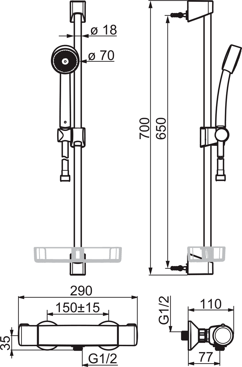 Oras 7452U Cмеситель для душа с душевым комплектом 7452U Nova Хром  - Вид №1