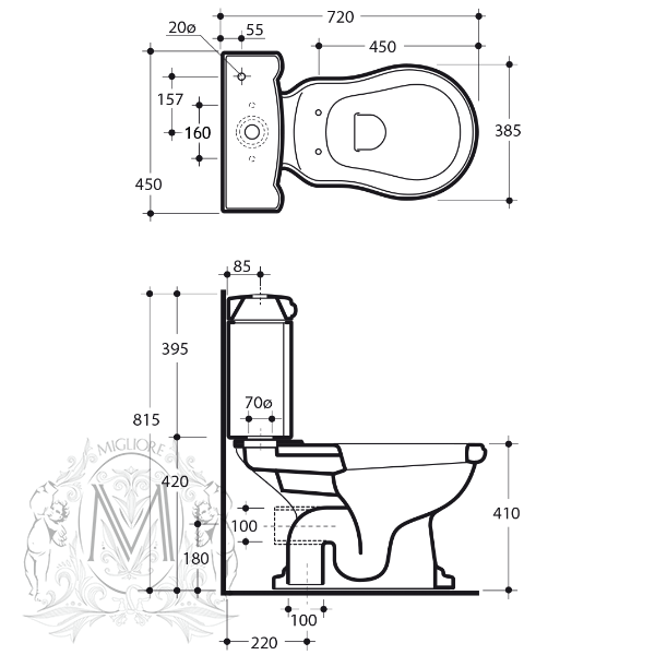 ML.BLL-25.101.BI/ML.BLL-25.148.BI/ML.MEC-29.148.DO Компакт унитаз с бачком Золотистый Migliore  Италия  - Вид №2