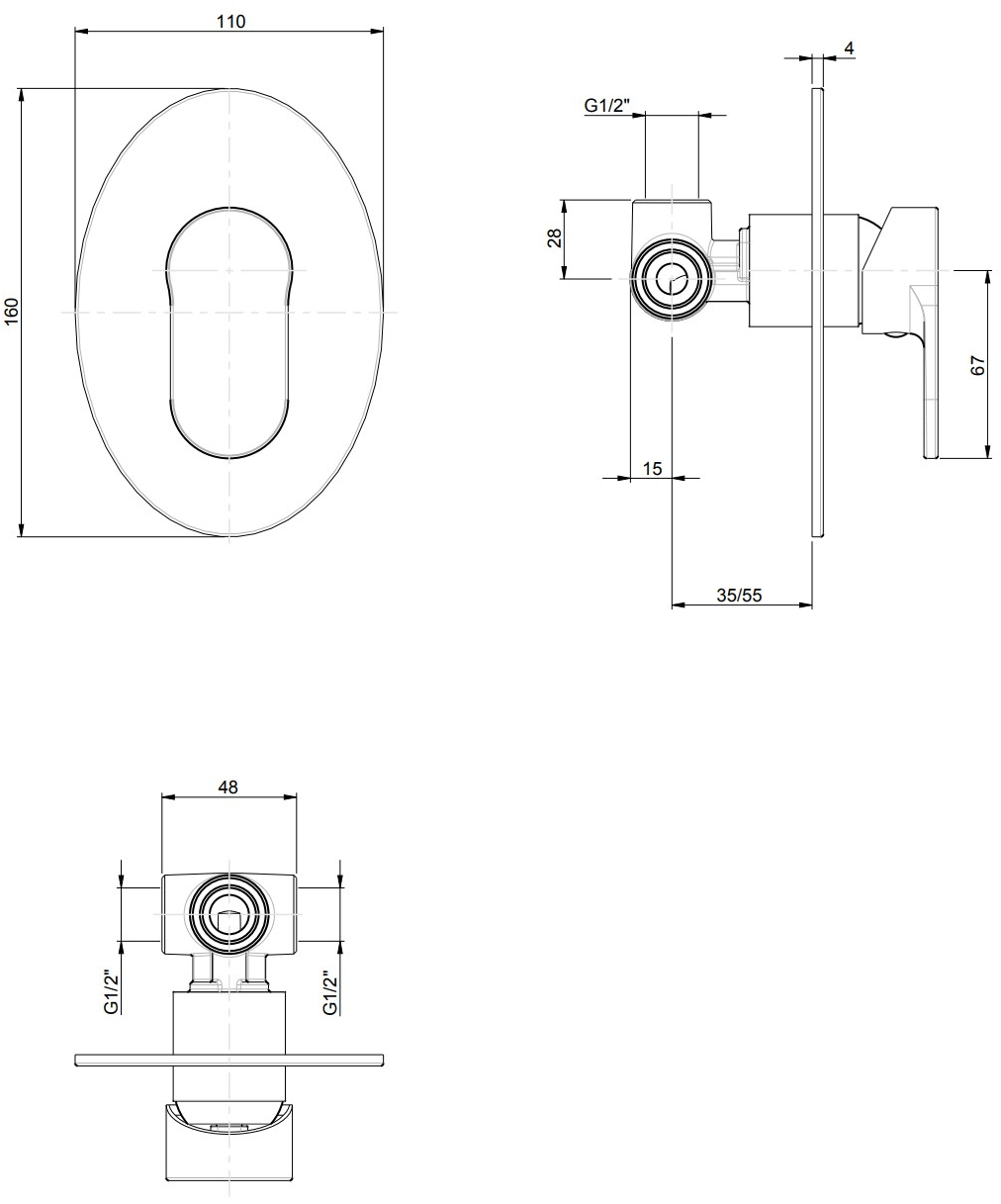 Rubinetterie Frattini Смеситель для душа однорычажный встраиваемый Fosca sun-id-1434834 - Вид №1