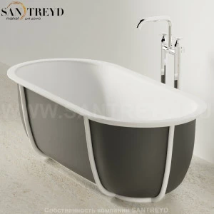 Ванна свободностоящая CUNA на белом металлическом каркасе черная