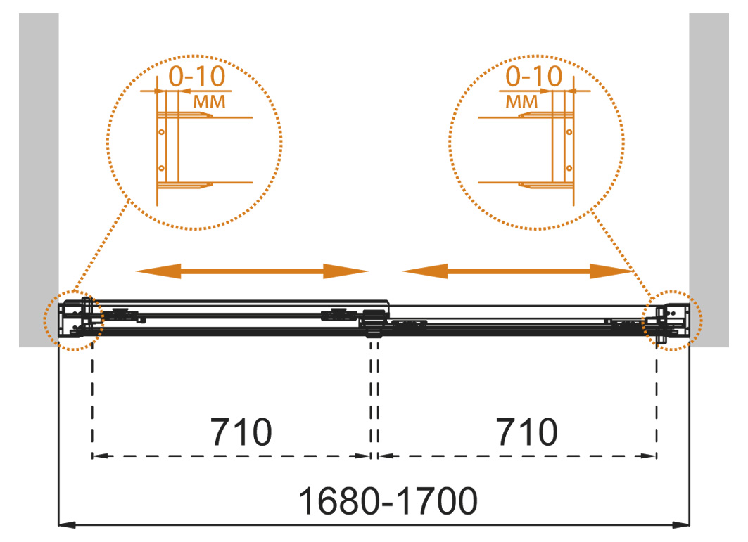 TANDEM-SOFT-VF-2-170/145-P-Cr Душевое ограждения на борт вынны Cezares Китай  - Вид №3