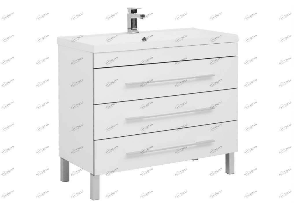 Тумба с раковиной Aquanet Верона NEW 100 белый (напольная 3 ящика) 0017847100204096