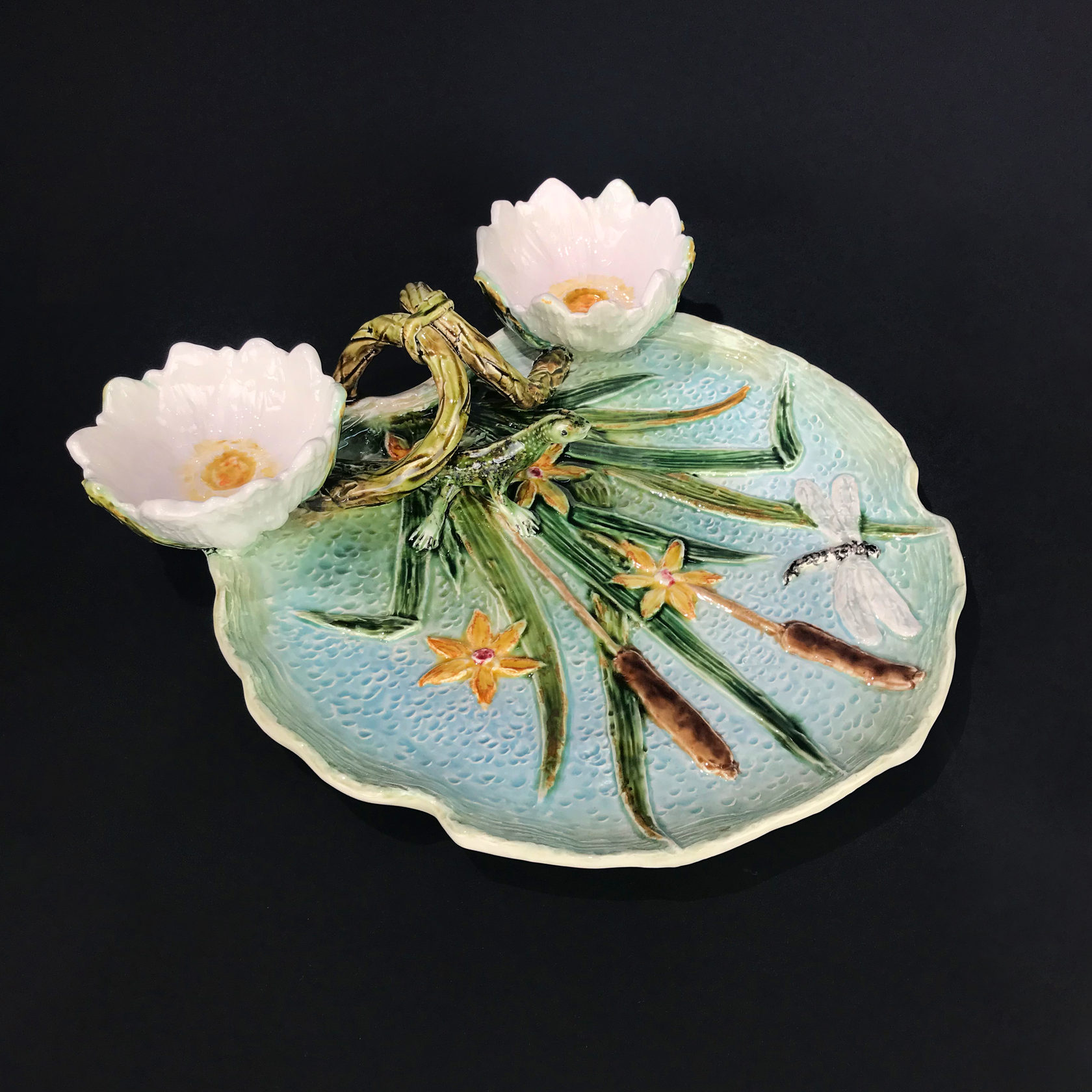 Блюдо для закусок (с двумя кувшинками) Синий/Зеленый PROVANSFAIENCE sun-id-994642 - Вид №15