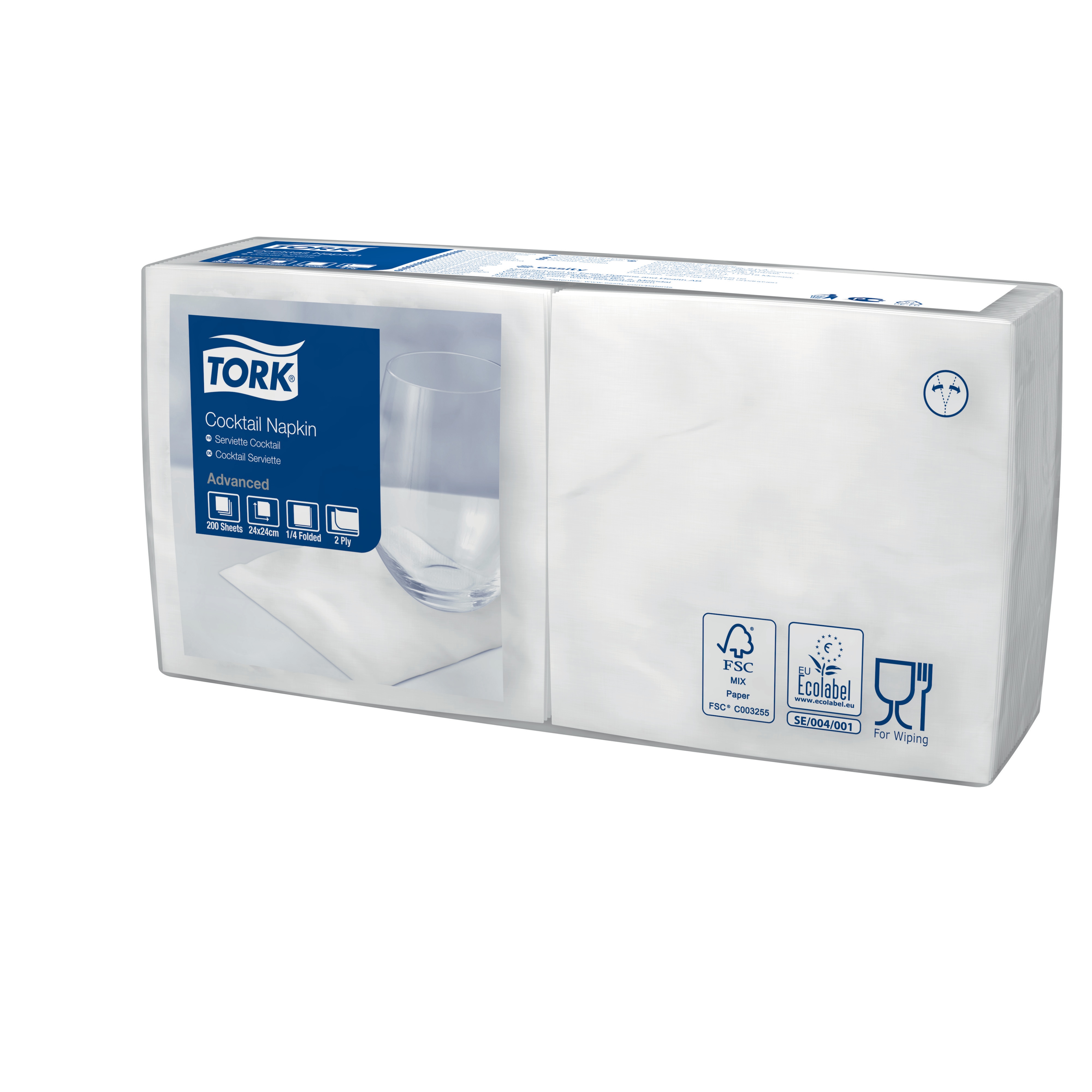 47753439 Белая коктейльная салфетка, сложенная в 1/4 раза Tork  - Вид №1