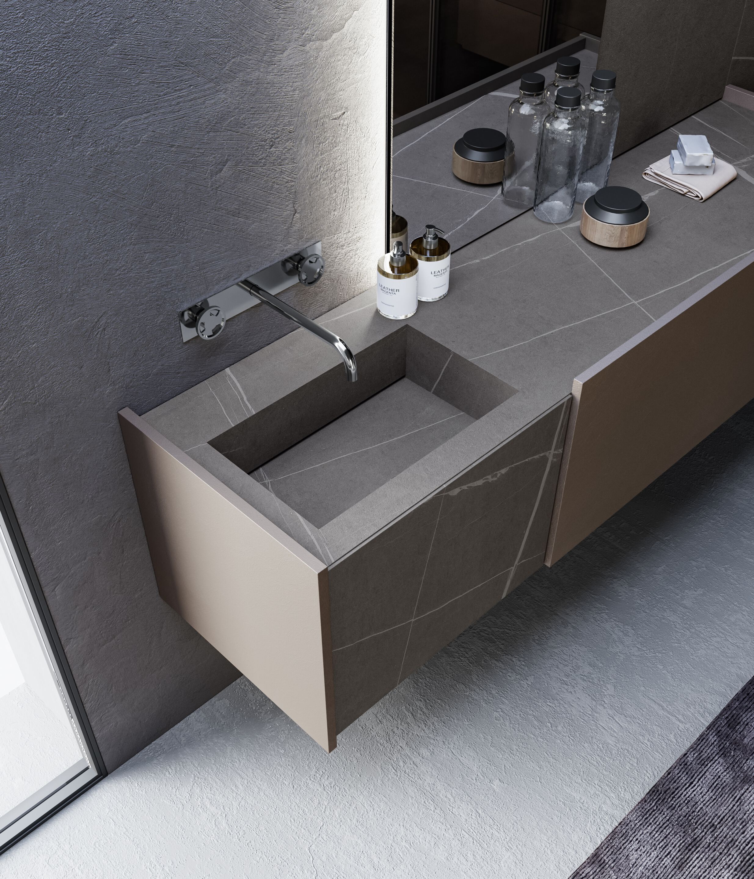 Шкаф для раковины из керамогранита с выдвижными ящиками и зеркалом Birex Major ARCH-00080476 - Вид №4