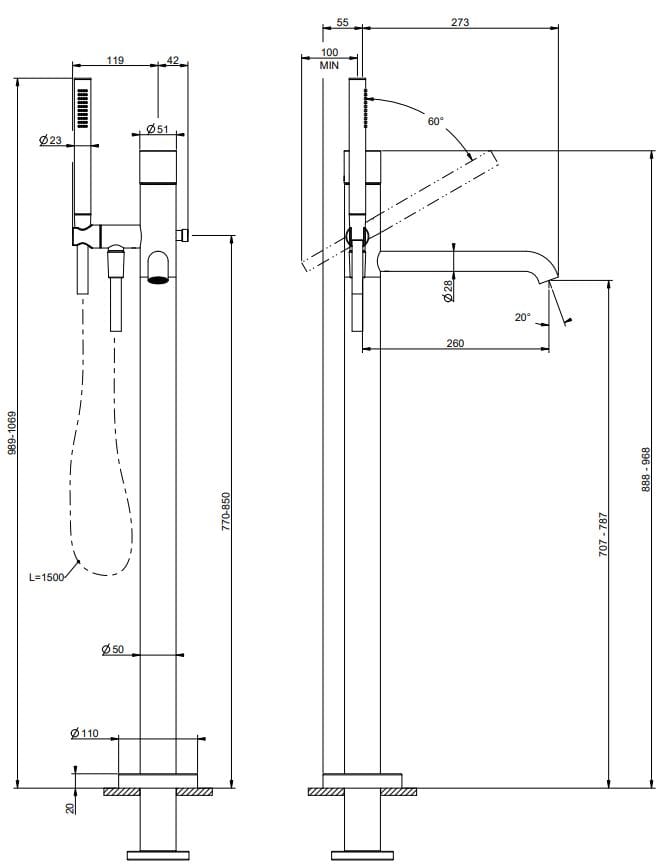 Смеситель для ванны из хромированной латуни Gessi Habito ARCH-00137615 - Вид №2