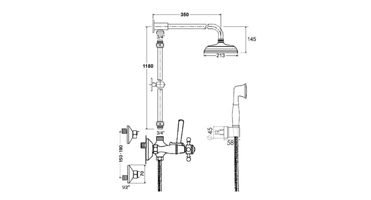 Термостатическая настенная душевая колонна с душем rvb 1920-1921 ARCH-00050347