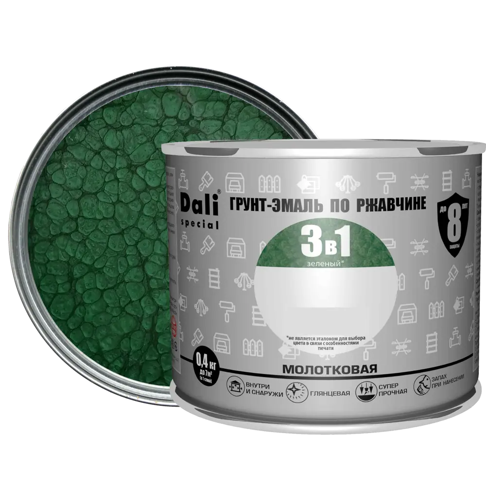 Грунт-эмаль Dali 3 в 1 молотковая зеленая 0.4 кг 83372494 STLM-0040612
