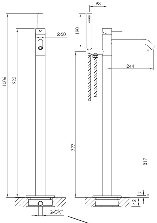 JEE-O Внешний смеситель для ванны из нержавеющей стали с ручным душем Slimline 800-3010/3/4 - Вид №3