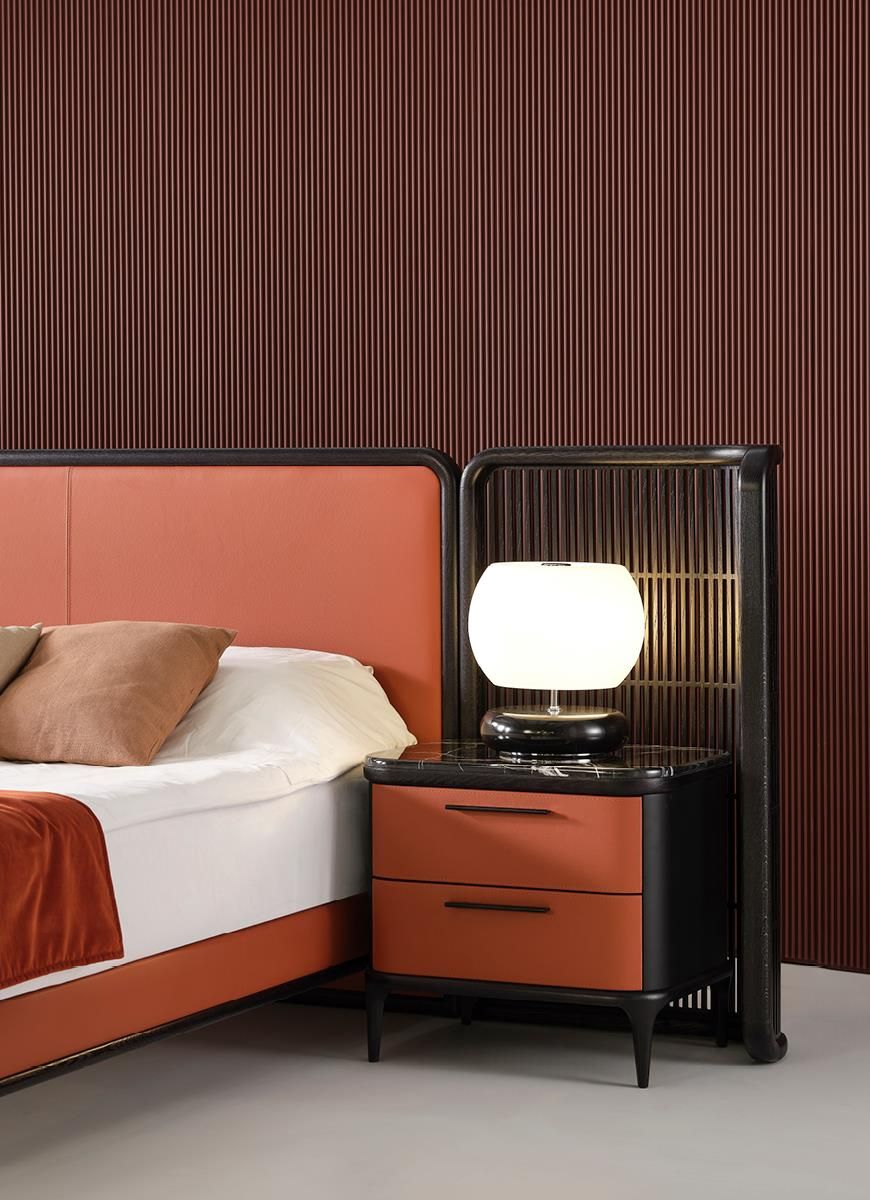 Двуспальная кровать из кожи и дерева Mobi груша ARCH-00039179 - Вид №7