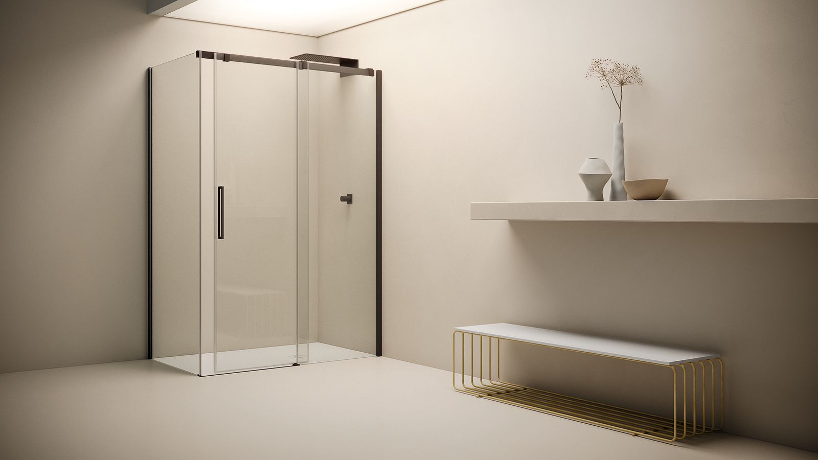 Угловая душевая кабина с раздвижной дверью и фиксированной стороной ARBLU Cloè ARCH-00012926 - Вид №1