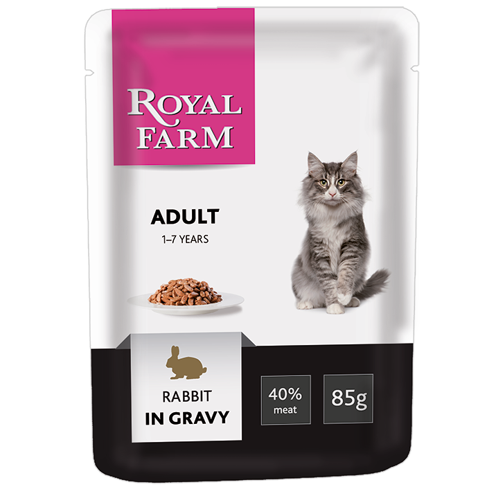 ПР0043290 Корм для кошек кролик в соусе пауч 85г ROYAL FARM 