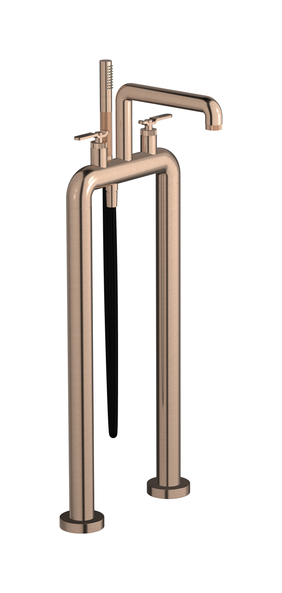 Напольный смеситель для ванны с 2 колоннами и душевым гарнитуром. WE ARE IB b2700sr Brushed Rose Gold Bold