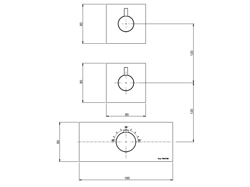Термостатический смеситель для душа с 3 отверстиями Rubinetterie Frattini отдельная эстетика ARCH-00039457 - Вид №11