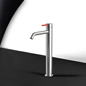 Смеситель для раковины сталь матовая с красной ручкой Toki Radomonte TKI3SCIL15