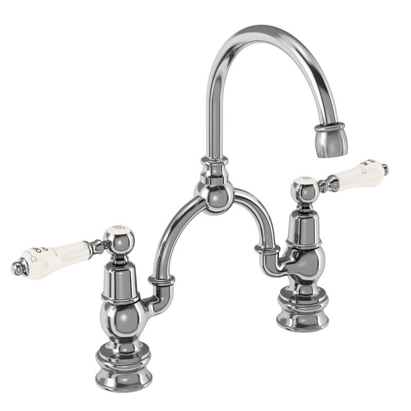 Burlington Смеситель Regent Arch с 2 отверстиями для смесителя Kensington с изогнутым изливом (центры 230 мм) Четверть оборота с черным акцентом KER28-QT BLA  - Вид №2