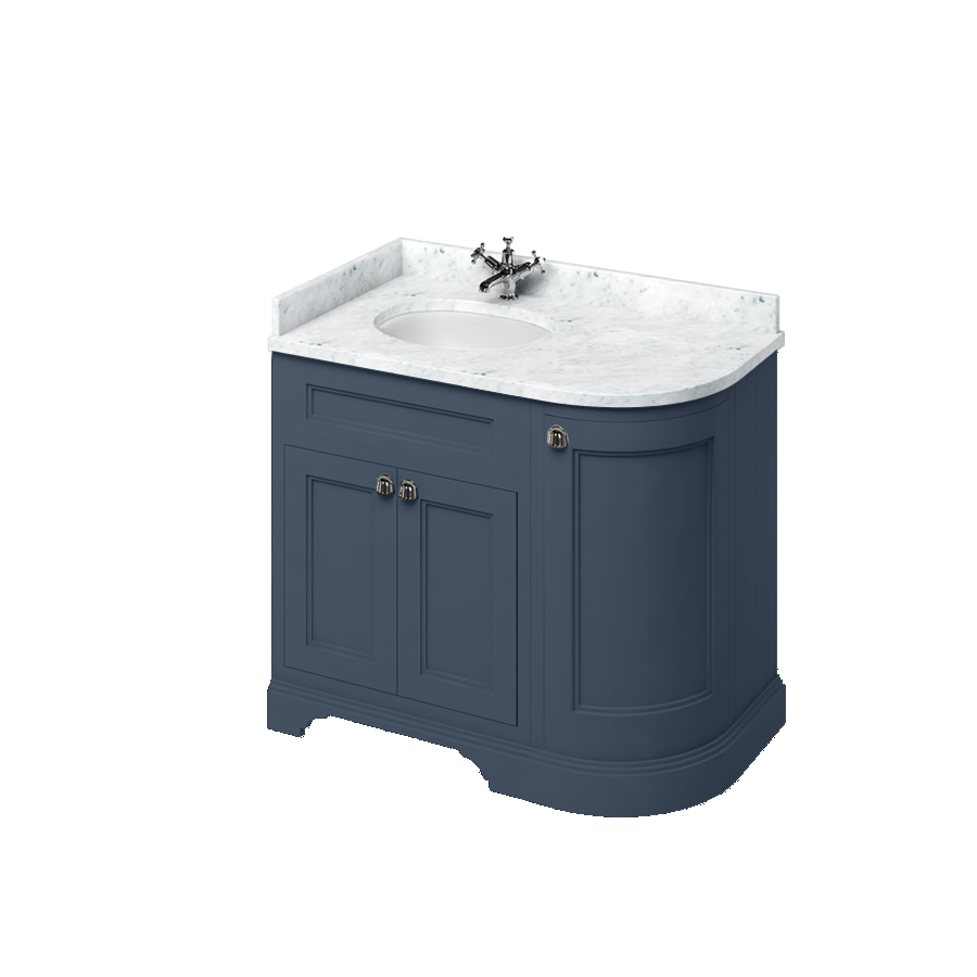 Burlington Отдельностоящий изогнутый угловой блок 100 л / с со столешницей Carrara White и встроенной белой раковиной Темно-оливковый FC2O_BC98L  - Вид №4