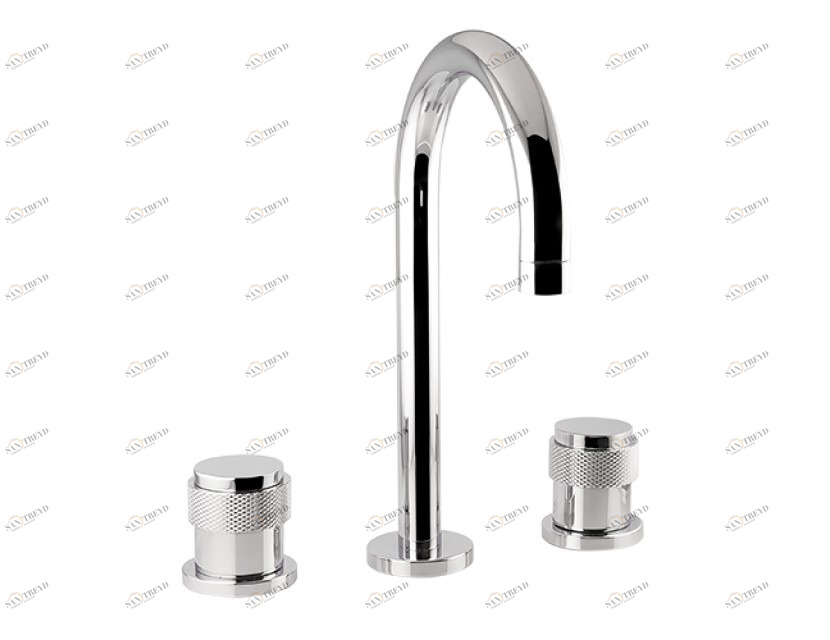 071401.P00.50 Раковина с тремя отверстиями и декорированным латунным кольцом Яркий хром Mestre 