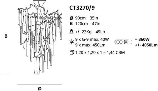 Serip Подвесной светильник из бронзы ручной работы Glamour Ct3270/9 - Вид №1