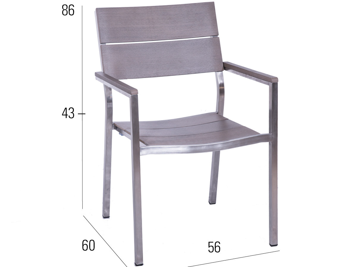 98.00.0860 Обеденный набор Small Brisbane из нержавеющей стали, 5 предметов. - включая 4 кресла из нержавеющей стали Brisbane / Resysta Stone Grey, 1 стол из нержавеющей стали Kennedy 90 × 90 Mbm  - Вид №1