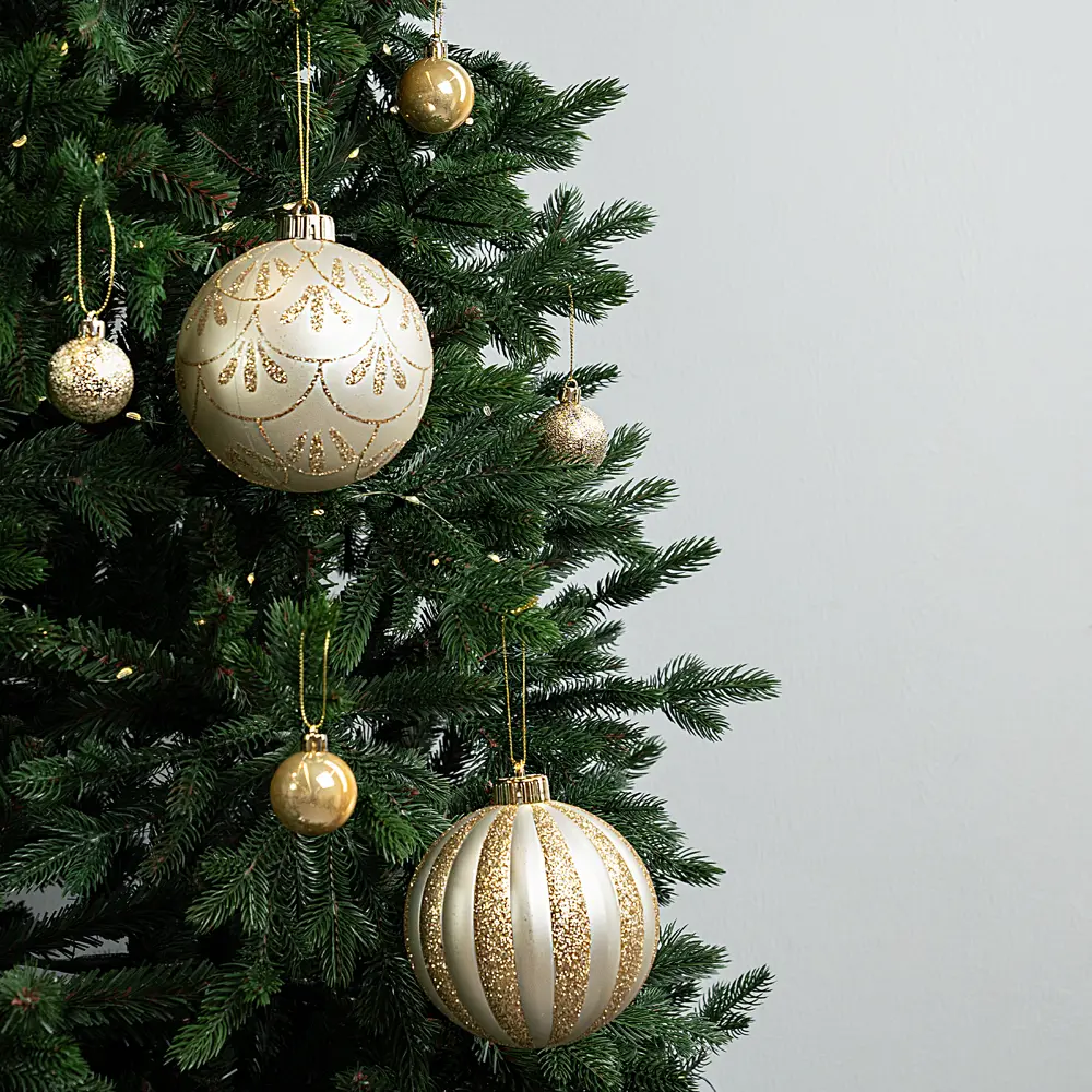 Набор елочных шаров KREAFORTA золотистые с блестками 38 шт (диаметр 4-12 см) 89420562 STLM-1583448 - Вид №1